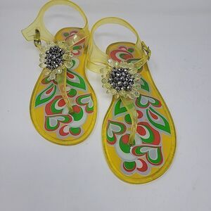 Rogue Helium Rhinestone Sandals Flip Flops Yellow Glitter Size 8 Jelly Strap